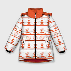 Куртка зимняя для девочки Красные олени и елочки, цвет: 3D-красный
