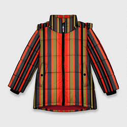 Куртка зимняя для девочки Вертикальные полосы в оранжево-коричневых тонах, цвет: 3D-красный