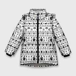 Куртка зимняя для девочки Black pattern Wednesday Addams, цвет: 3D-светло-серый