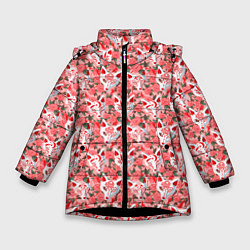 Зимняя куртка для девочки Маски лисиц кицунэ и цветущая камелия