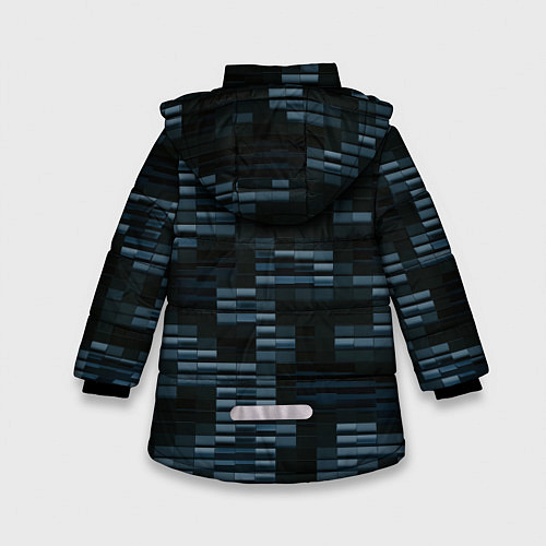 Зимняя куртка для девочки Чёрные и синие блоки во тьме / 3D-Красный – фото 2
