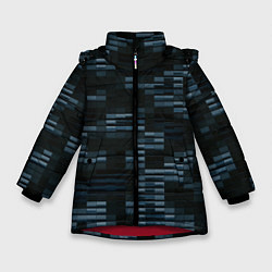 Куртка зимняя для девочки Чёрные и синие блоки во тьме, цвет: 3D-красный