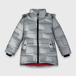 Куртка зимняя для девочки Серое множество объёмных блоков, цвет: 3D-красный
