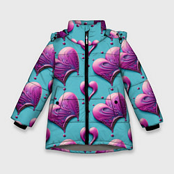 Куртка зимняя для девочки Паттерн сердца и капли, цвет: 3D-светло-серый