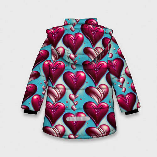 Зимняя куртка для девочки Паттерн красные абстрактные сердца / 3D-Красный – фото 2
