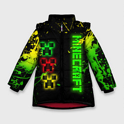 Куртка зимняя для девочки Minecraft - неоновые логотипы, цвет: 3D-красный