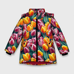 Куртка зимняя для девочки Роскошные тюльпаны, цвет: 3D-красный
