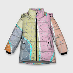 Куртка зимняя для девочки Разноцветный фон из треугольников с металлическими, цвет: 3D-светло-серый
