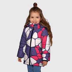 Куртка зимняя для девочки Бело-фиолетово-красный паттерн из камней, цвет: 3D-черный — фото 2