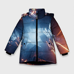 Куртка зимняя для девочки Множество неоновых блоков во тьме и туман, цвет: 3D-черный