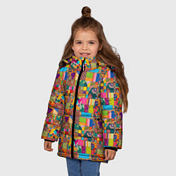 Куртка зимняя для девочки Лоскутное шитье, рисовала нейросеть, цвет: 3D-светло-серый — фото 2