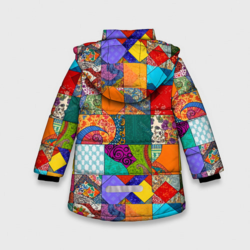 Зимняя куртка для девочки Разноцветные лоскуты / 3D-Красный – фото 2