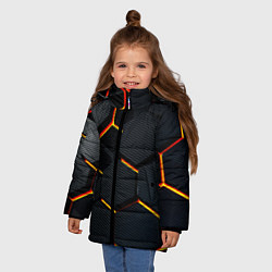 Куртка зимняя для девочки Плиты стиль соты киберпанк, цвет: 3D-красный — фото 2