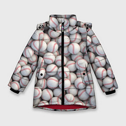 Куртка зимняя для девочки Бейсбольные мячи, цвет: 3D-красный