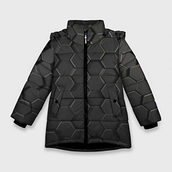 Куртка зимняя для девочки Abstraction hexagon grey, цвет: 3D-черный