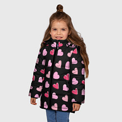 Куртка зимняя для девочки Валентинки на черном фоне, цвет: 3D-светло-серый — фото 2