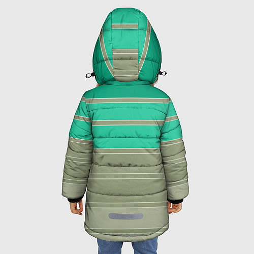 Зимняя куртка для девочки Полосатый оливковый зеленый изумрудный узор / 3D-Светло-серый – фото 4