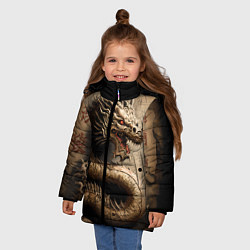 Куртка зимняя для девочки Китайский дракон с открытой пастью, цвет: 3D-черный — фото 2