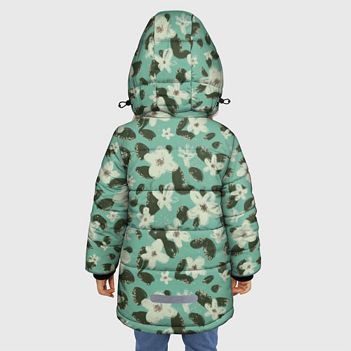 Зимняя куртка для девочки Абстрактные цветы на мятном фоне / 3D-Светло-серый – фото 4