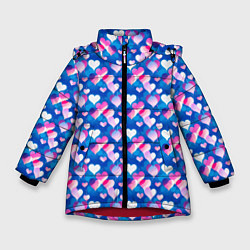 Куртка зимняя для девочки Узор из сердечек, цвет: 3D-красный