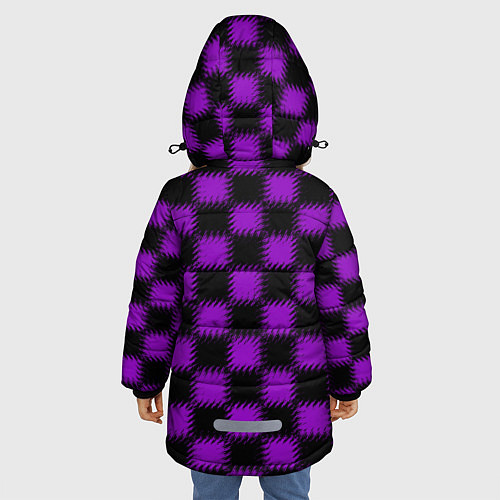 Зимняя куртка для девочки Фиолетовый черный узор Шахматка / 3D-Светло-серый – фото 4