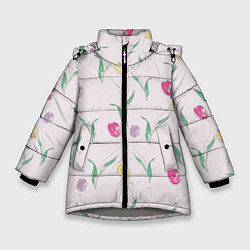 Куртка зимняя для девочки Цветут тюльпаны, цвет: 3D-светло-серый