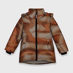 Куртка зимняя для девочки Тёмно-золотистые абстрактные волны, цвет: 3D-светло-серый