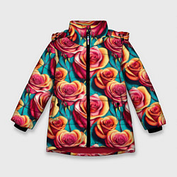 Куртка зимняя для девочки Паттерн с розами, цвет: 3D-красный