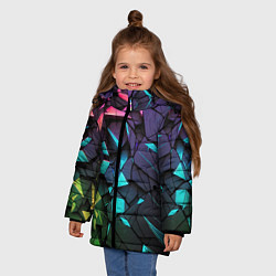 Куртка зимняя для девочки Неоновые абстрактные каменные плиты, цвет: 3D-черный — фото 2