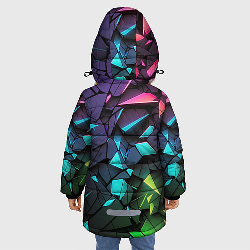 Зимняя куртка для девочки Неоновые абстрактные каменные плиты / 3D-Светло-серый – фото 4