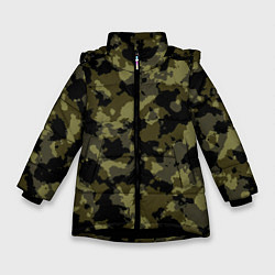 Куртка зимняя для девочки Тропический камуфляж, цвет: 3D-черный