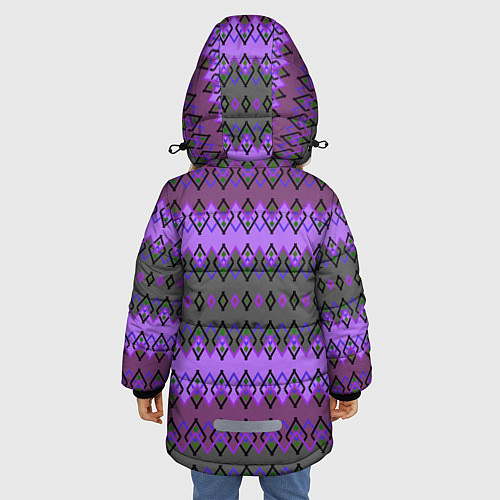 Зимняя куртка для девочки Серо-фиолетовый этнический геометрический узор / 3D-Светло-серый – фото 4