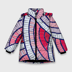 Куртка зимняя для девочки Абстрактная белая-фиолетовая-красная текстура, цвет: 3D-черный