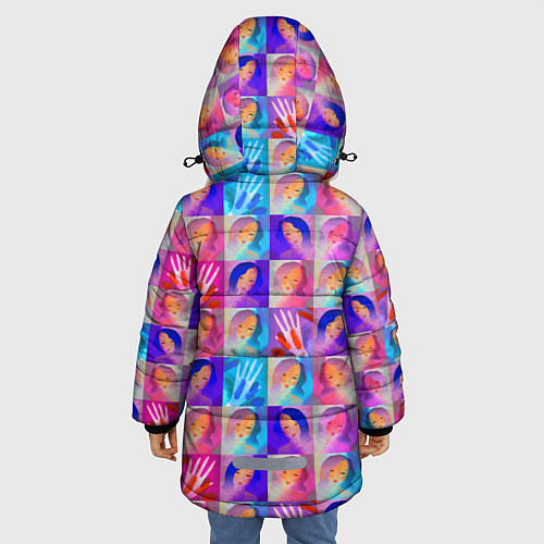 Зимняя куртка для девочки Клетчатый узор с девушками / 3D-Светло-серый – фото 4