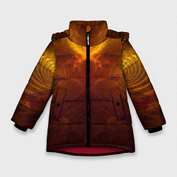 Куртка зимняя для девочки Абстрактное тёмно-жёлтое узорчатое свечение во тьм, цвет: 3D-красный