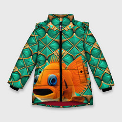 Куртка зимняя для девочки Сказочная золотая рыбка, цвет: 3D-красный