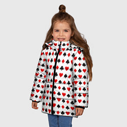 Куртка зимняя для девочки Карточные масти на белом фоне, цвет: 3D-светло-серый — фото 2