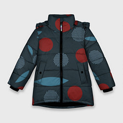Куртка зимняя для девочки Круги и листья, цвет: 3D-черный
