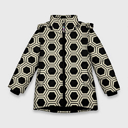 Куртка зимняя для девочки Шестиугольная сота, цвет: 3D-черный