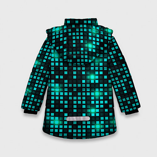 Зимняя куртка для девочки Светящиеся неоновые квадраты / 3D-Светло-серый – фото 2