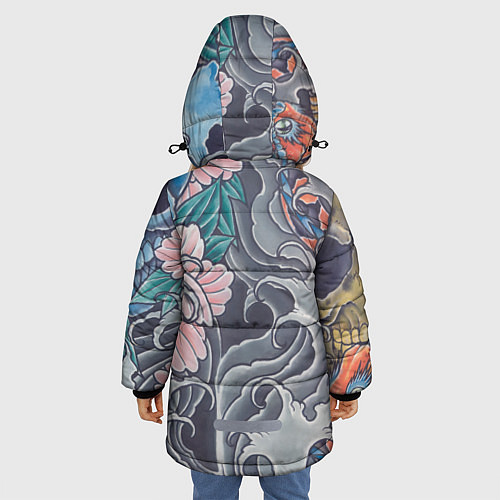 Зимняя куртка для девочки Иредзуми: змеи и черепа / 3D-Светло-серый – фото 4
