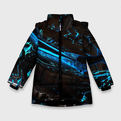 Куртка зимняя для девочки Digital space abstraction, цвет: 3D-черный