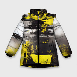 Зимняя куртка для девочки Черно-желтая абстракция, нейросеть