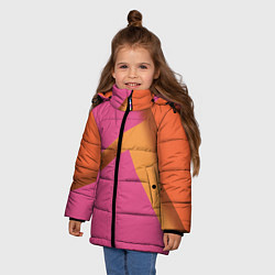 Куртка зимняя для девочки Геометрические абстрактные соединения пластин, цвет: 3D-черный — фото 2
