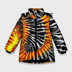 Куртка зимняя для девочки Tie dye - тай дай в черно белую полоску, цвет: 3D-черный