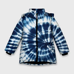 Куртка зимняя для девочки Эффект тай дай - размытый синий узор, цвет: 3D-черный