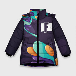 Куртка зимняя для девочки Fortnite graffity splash, цвет: 3D-черный