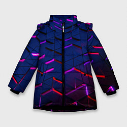 Куртка зимняя для девочки Неоновые треугольники с подсветкой, цвет: 3D-черный