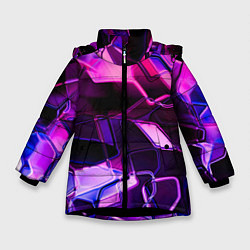 Куртка зимняя для девочки Неоновая искаженная геометрия, цвет: 3D-черный