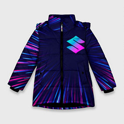 Куртка зимняя для девочки Suzuki neon speed lines, цвет: 3D-черный